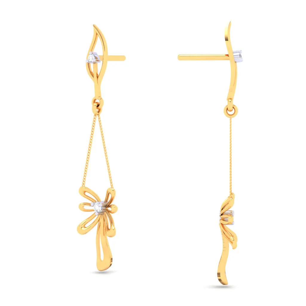 18k Diamond Earrings With A Uniquely Designed Hanging Flower From Diamond Collection