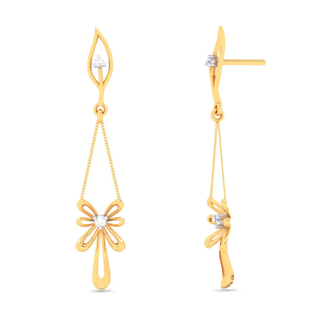 18k Diamond Earrings With A Uniquely Designed Hanging Flower From Diamond Collection