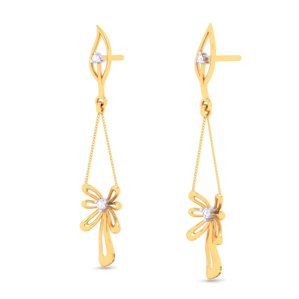 18k Diamond Earrings With A Uniquely Designed Hanging Flower From Diamond Collection