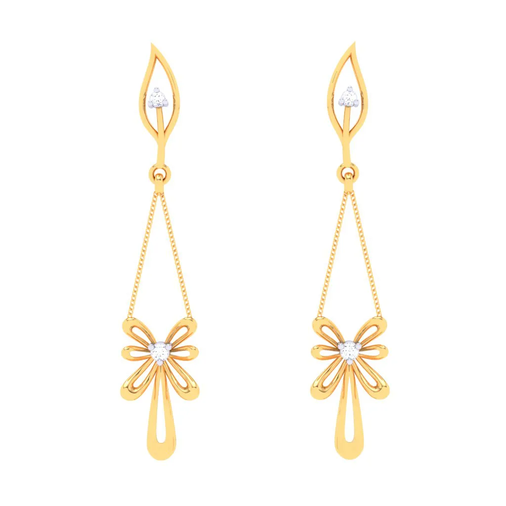 18k Diamond Earrings With A Uniquely Designed Hanging Flower From Diamond Collection