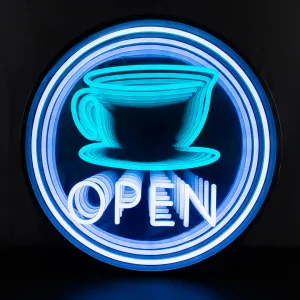 3D Infinity Coffee Cup 'OPEN' Neon Sign – Perfect for Cafes & Cozy Corners