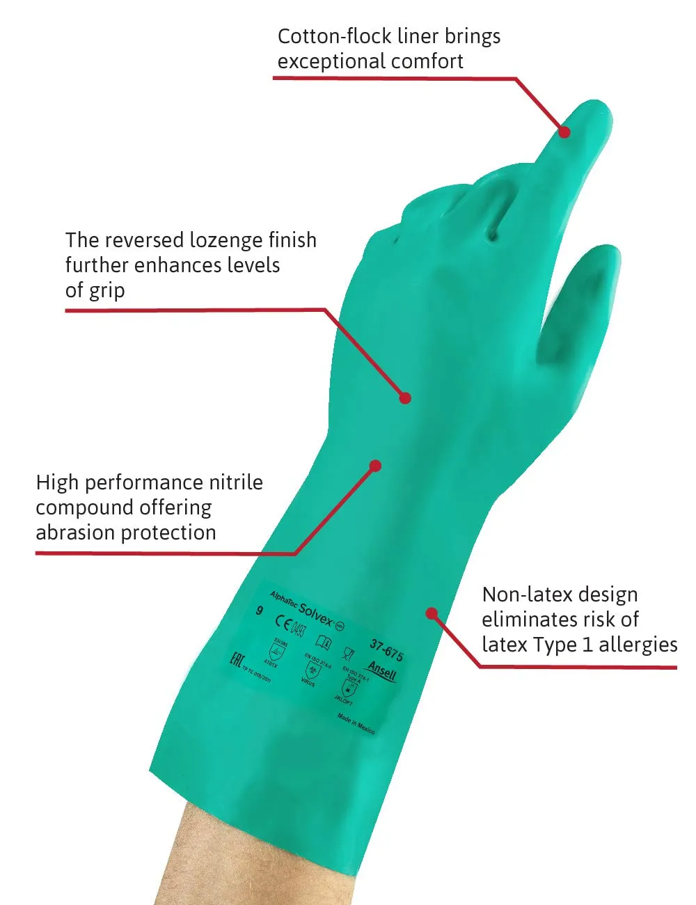 Ansell Solvex {37-675's} Green Large Gloves {All Sizes}