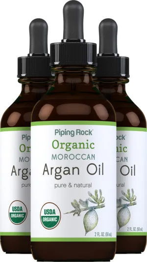 Argan Oil Pure Moroccan Liquid Gold (Organic), 2 fl oz (59 mL) Dropper Bottle, 3  Dropper Bottles