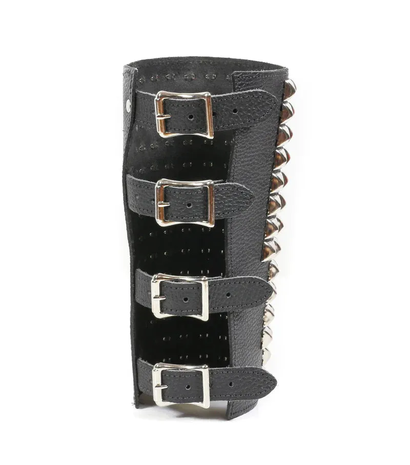 Black Leather Gauntlet w/ 14 Rows of Silver Pyramid Studs