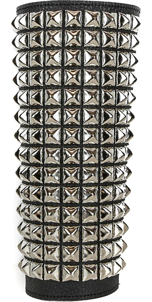 Black Leather Gauntlet w/ 14 Rows of Silver Pyramid Studs