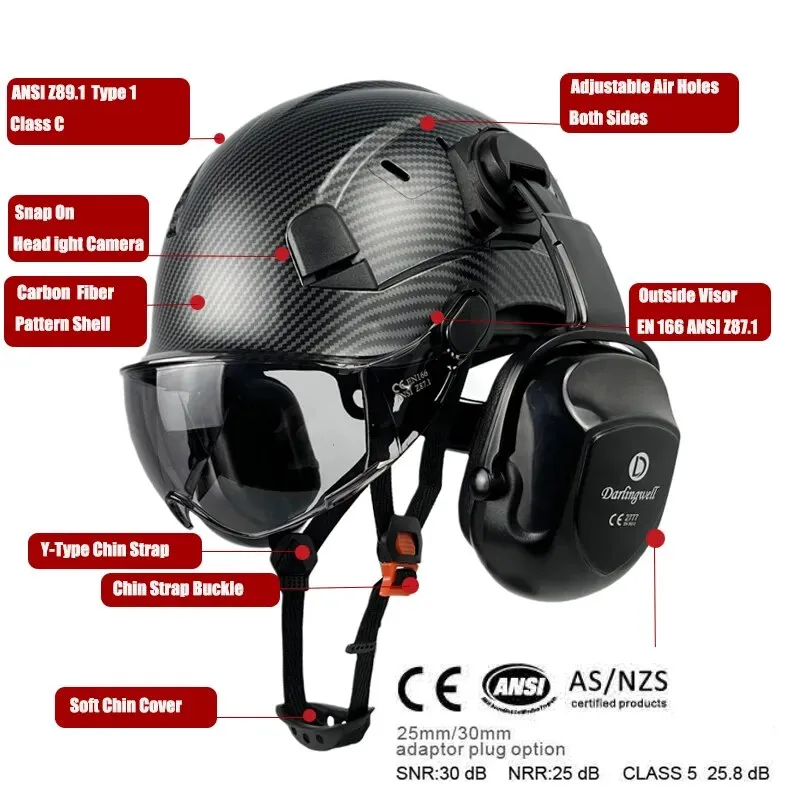 Carbon Fiber Pattern Safety Helmet With Visor