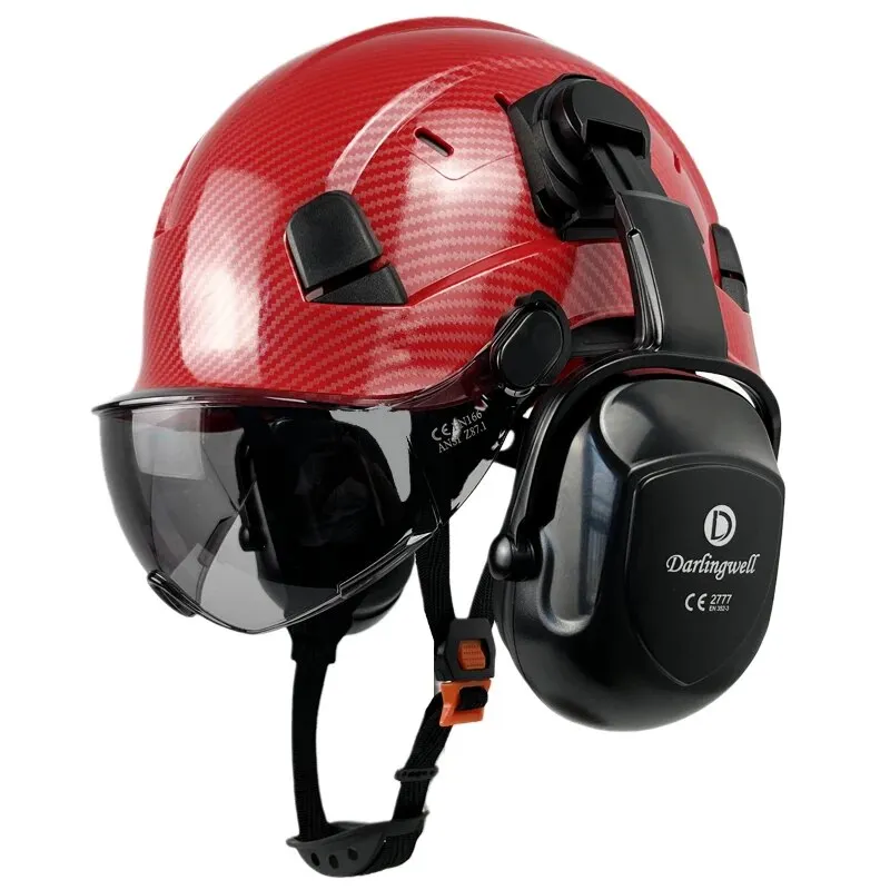 Carbon Fiber Pattern Safety Helmet With Visor