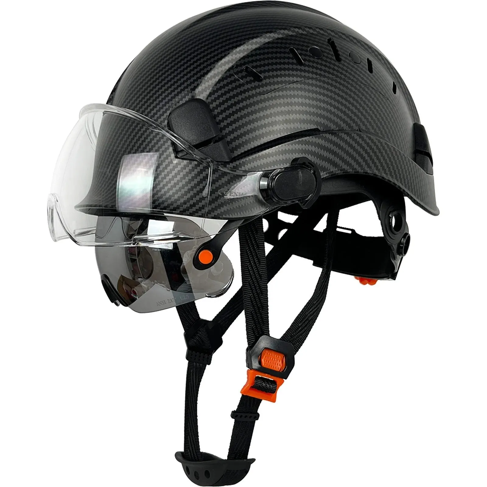 CE Carbon Fiber Pattern Construction Safety Helmet With Build In Visor Goggles