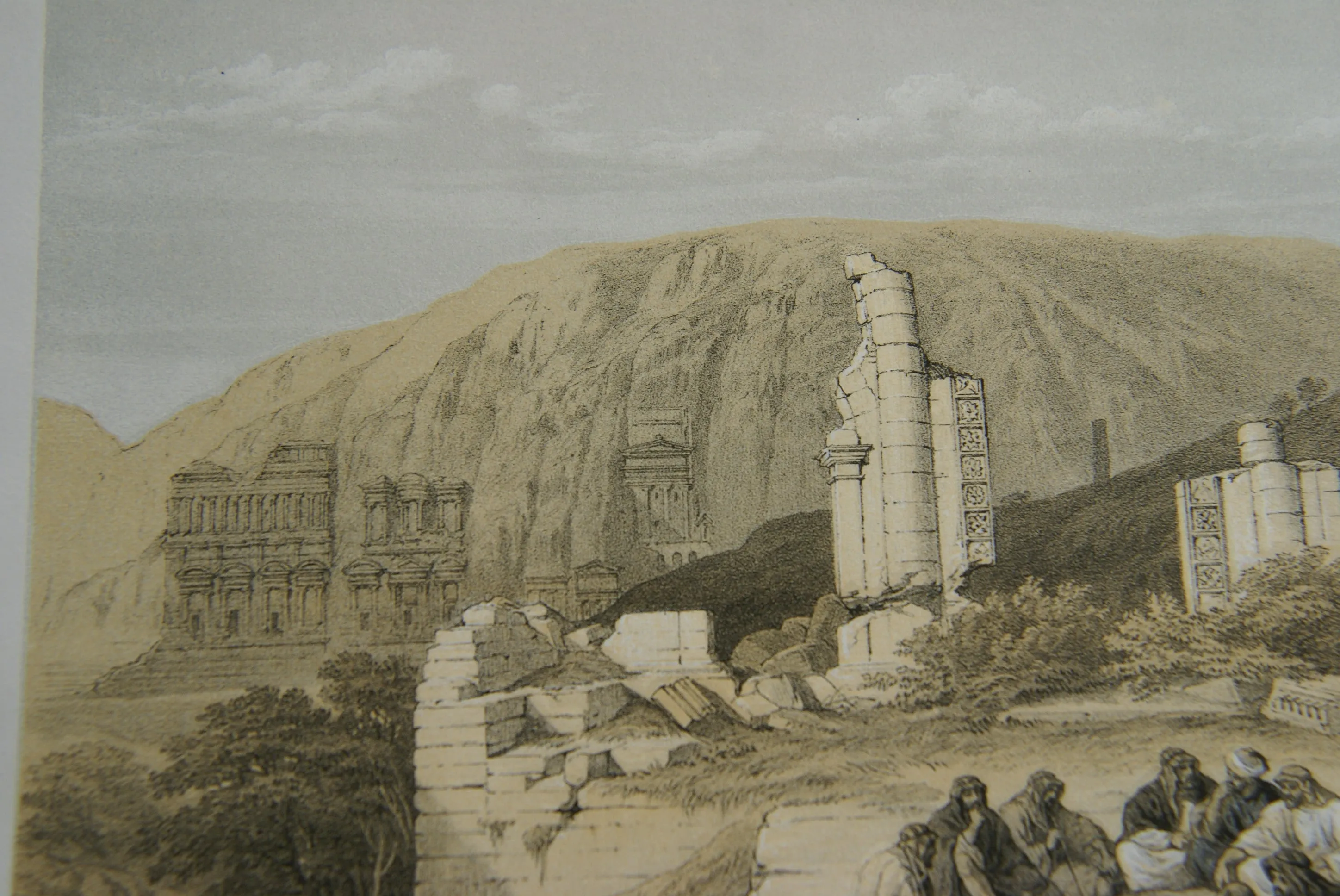 David Robert Authentic First Quarto Edition Duo-Toned Tinted Lithograph Published in 1855 London, Middle East Architecture: Plate 100, Remains of a Triumphal Arch at Petra, Jordan