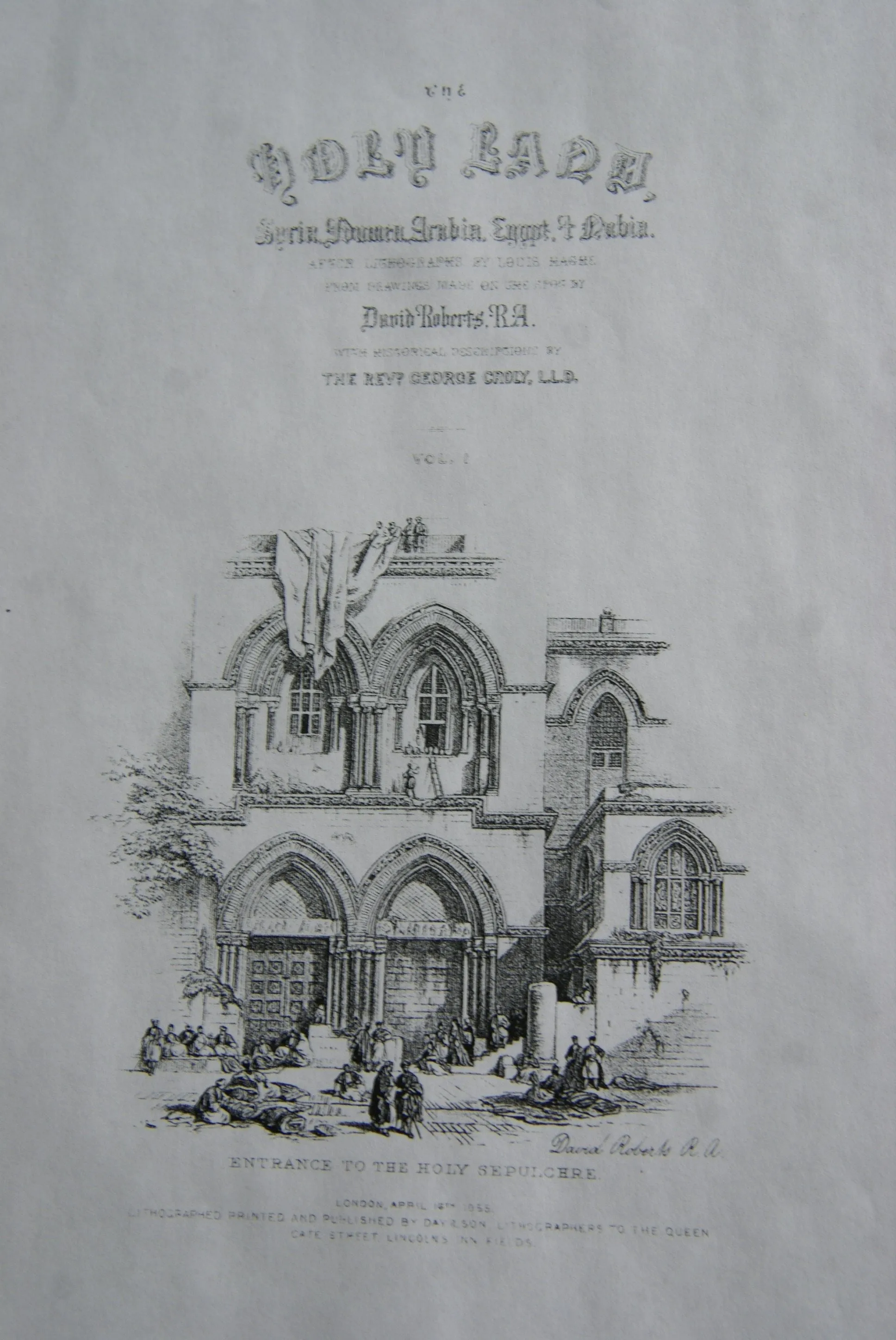 David Robert Authentic First Quarto Edition Duo-Toned Tinted Lithograph Published in 1855 London, Middle East Architecture: Plate 94, Lower Portion of El-Khasne, Petra, Jordan