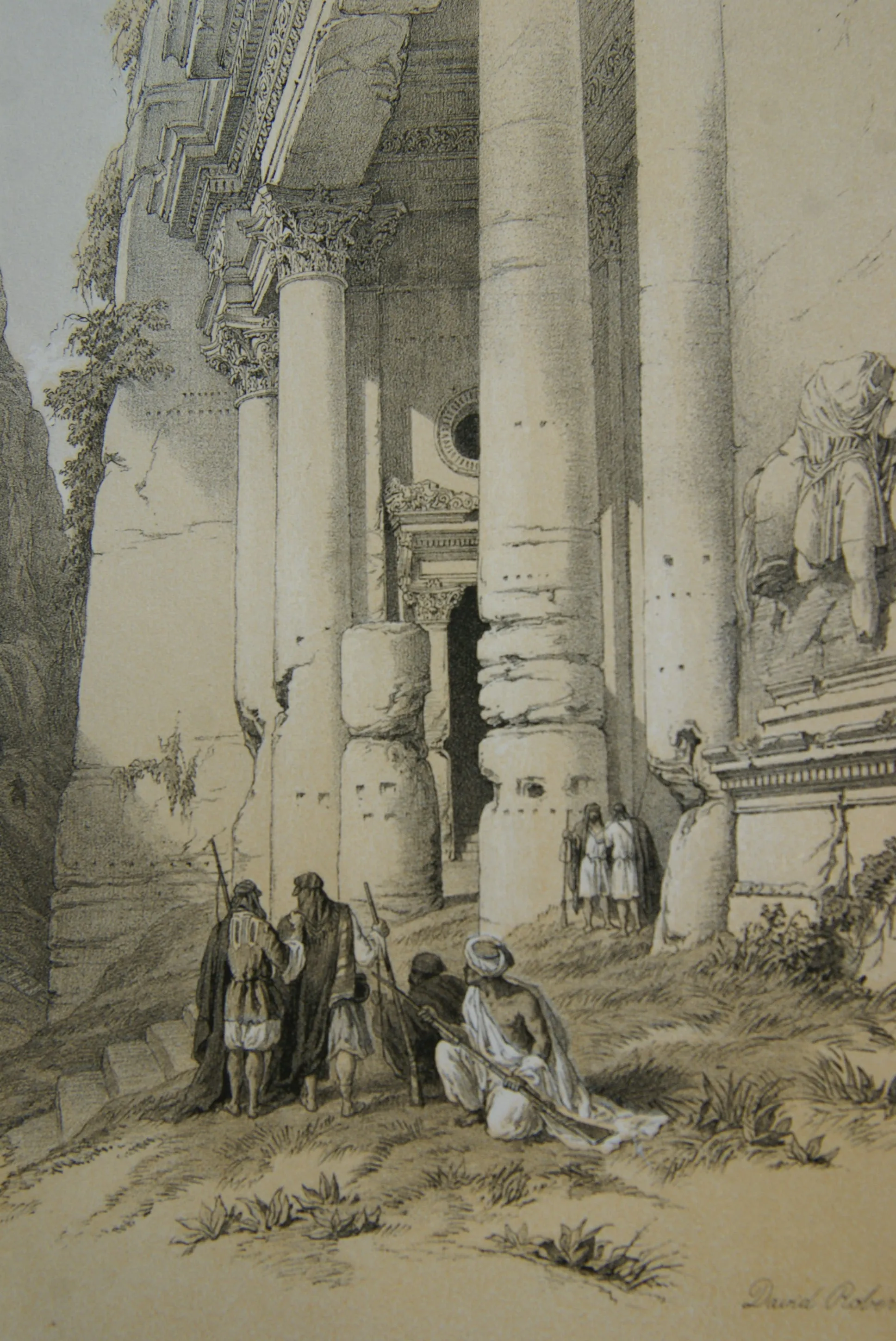 David Robert Authentic First Quarto Edition Duo-Toned Tinted Lithograph Published in 1855 London, Middle East Architecture: Plate 94, Lower Portion of El-Khasne, Petra, Jordan