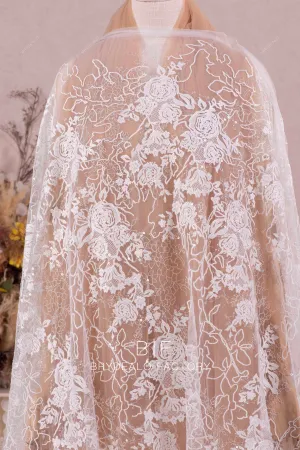 Designer Shimmery Flower Embroidered Lace Fabric Online