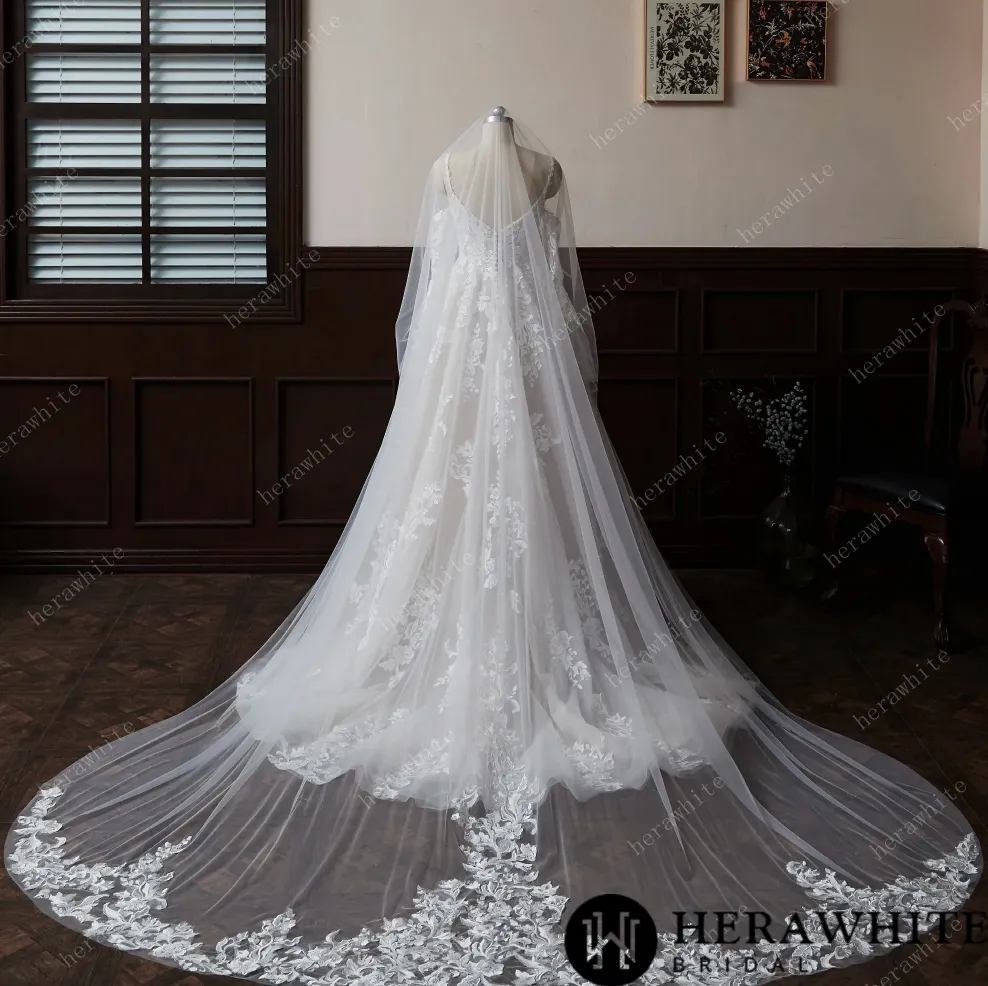 Elegant Lace Cathedral Length Bridal Veil