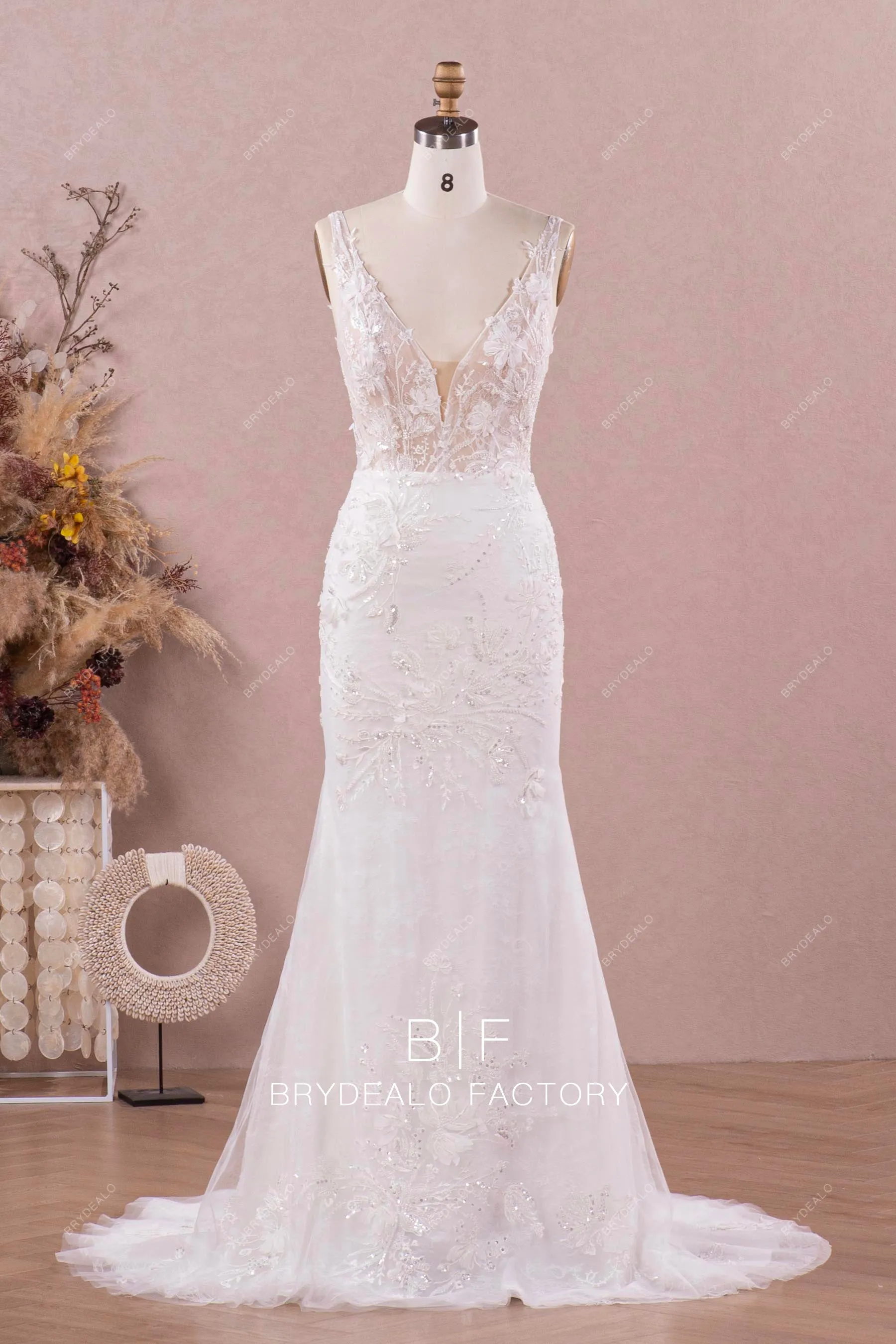 Enchanting Chiffon Blooms Mermaid Wedding Dress with Cutout Overskirt