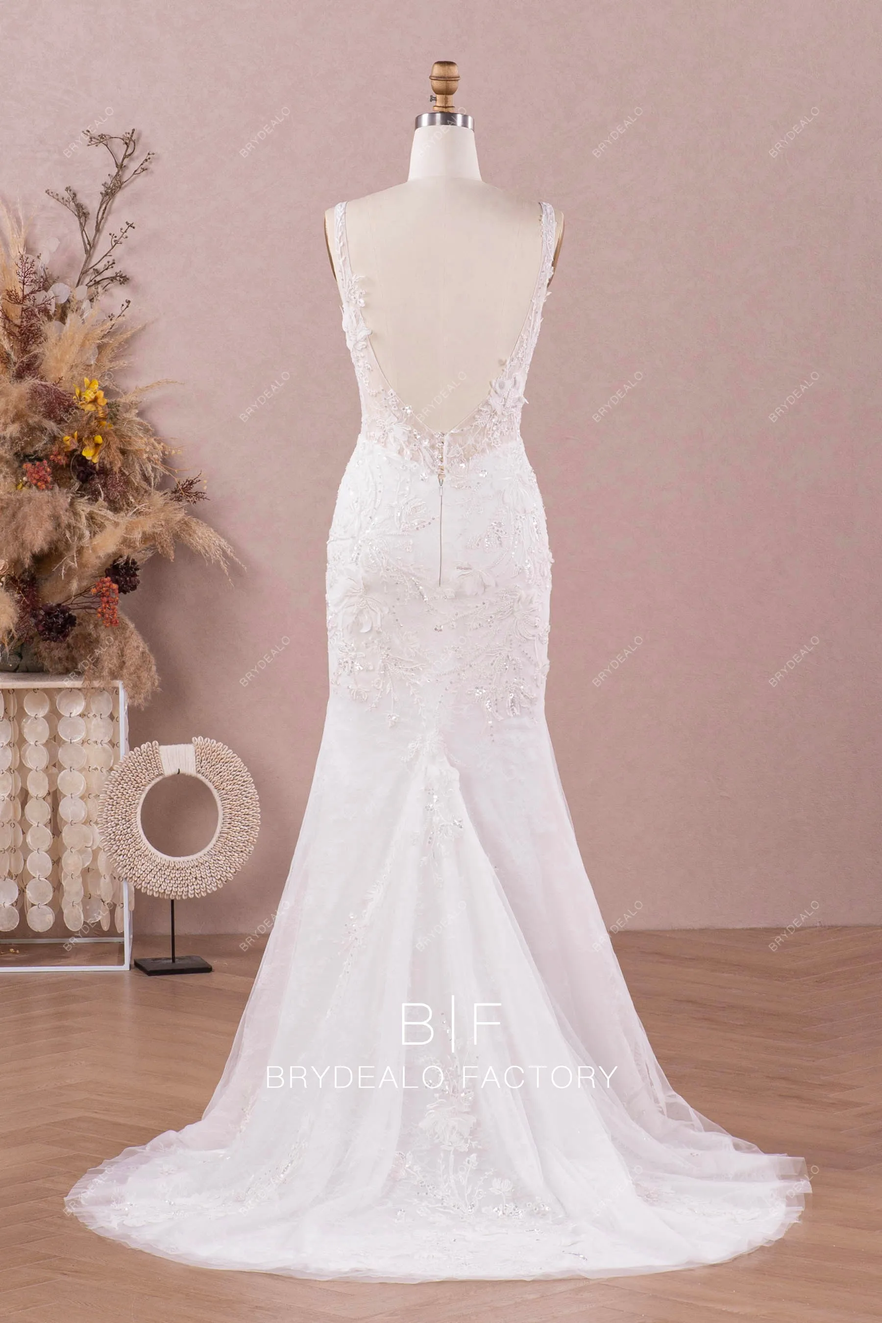 Enchanting Chiffon Blooms Mermaid Wedding Dress with Cutout Overskirt