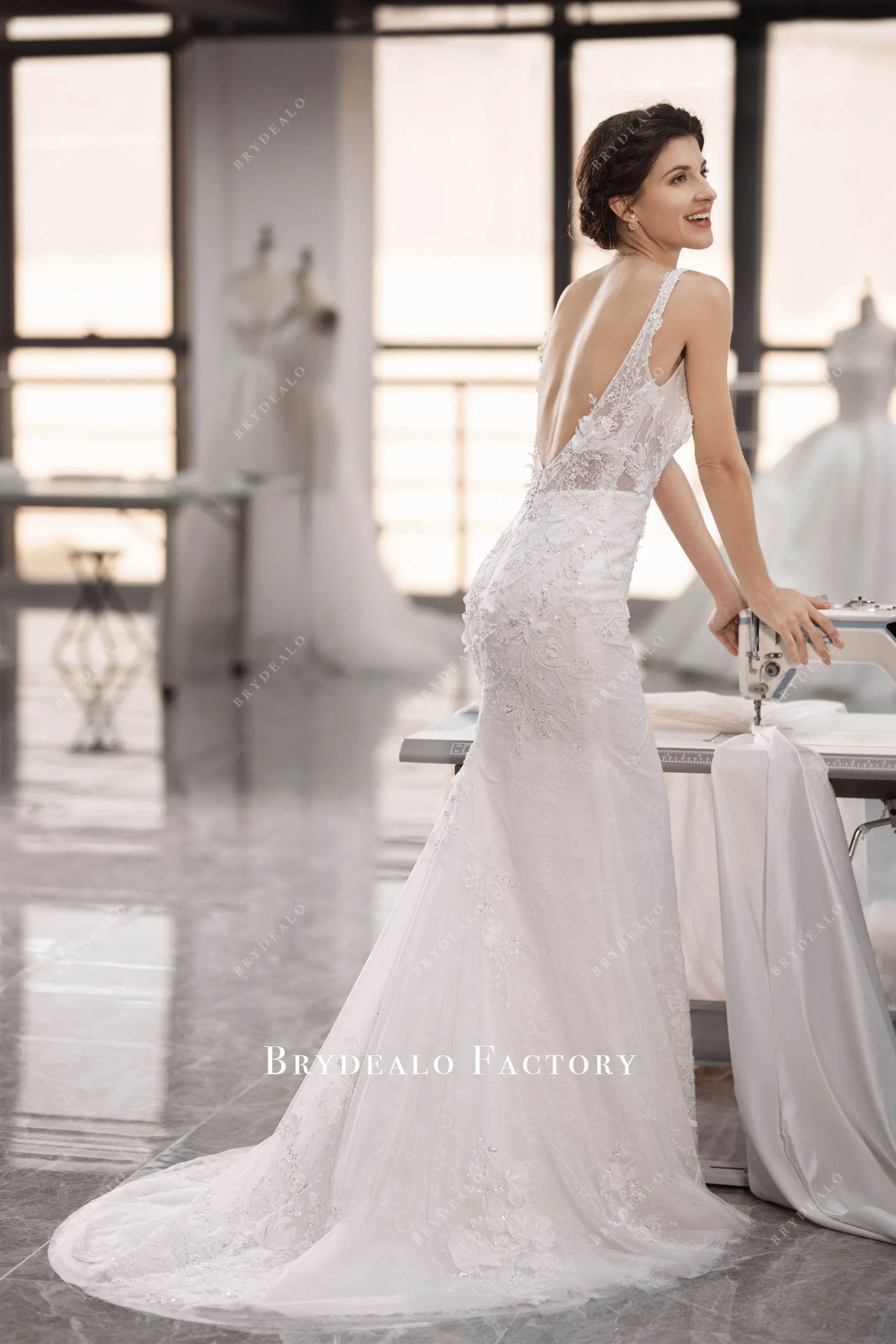 Enchanting Chiffon Blooms Mermaid Wedding Dress with Cutout Overskirt