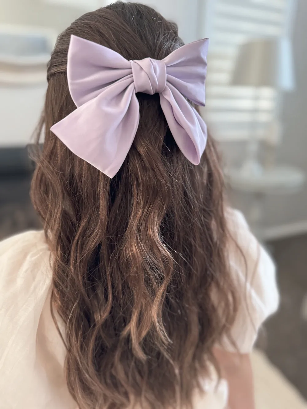 Girls Lilac Satin Bow