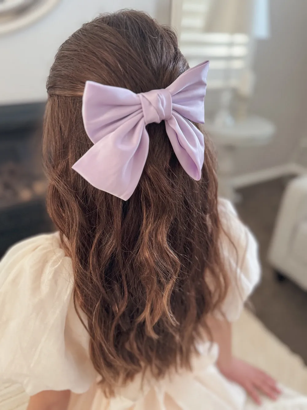 Girls Lilac Satin Bow