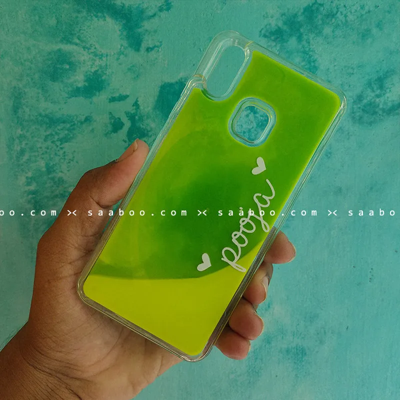 Green Neon Sand Glow Case With Unicorn Heart Font