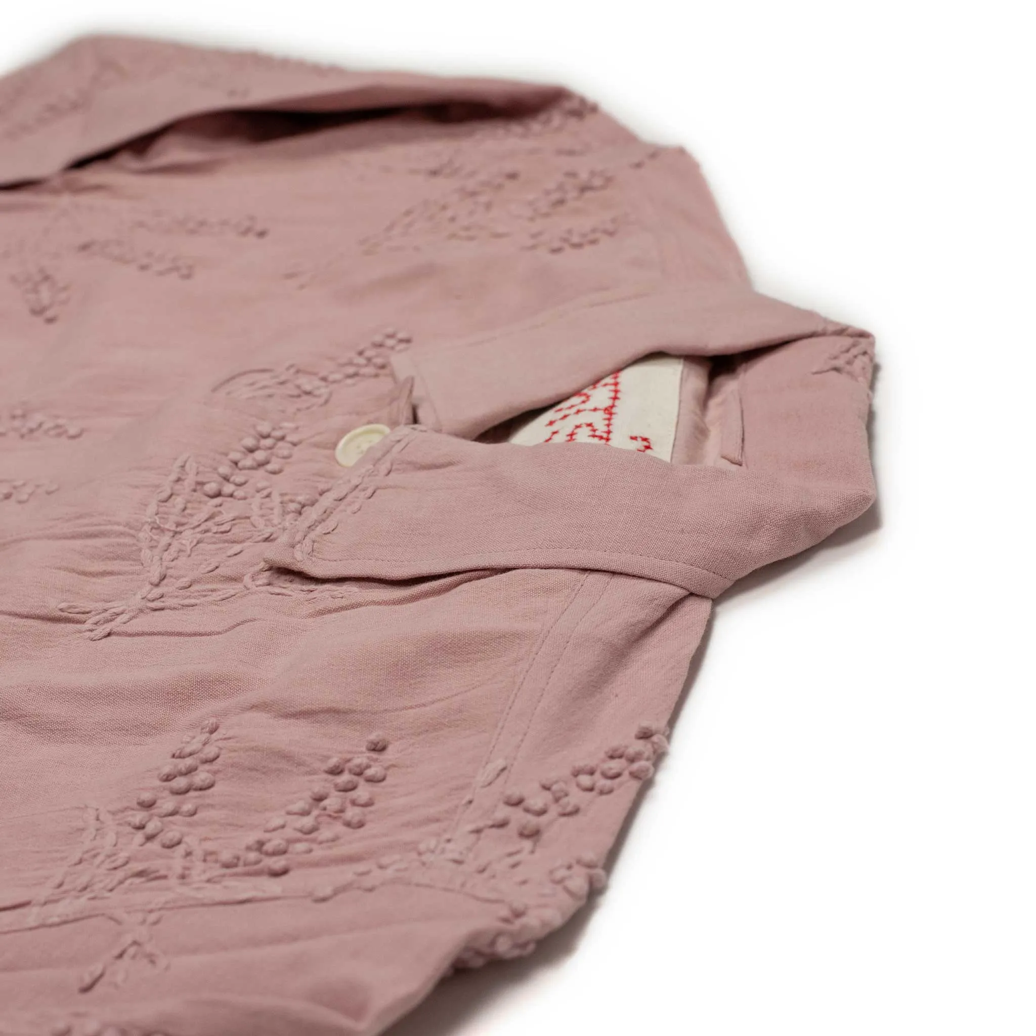 Hand-embroidered Bodhi jacket in pink cotton and hemp