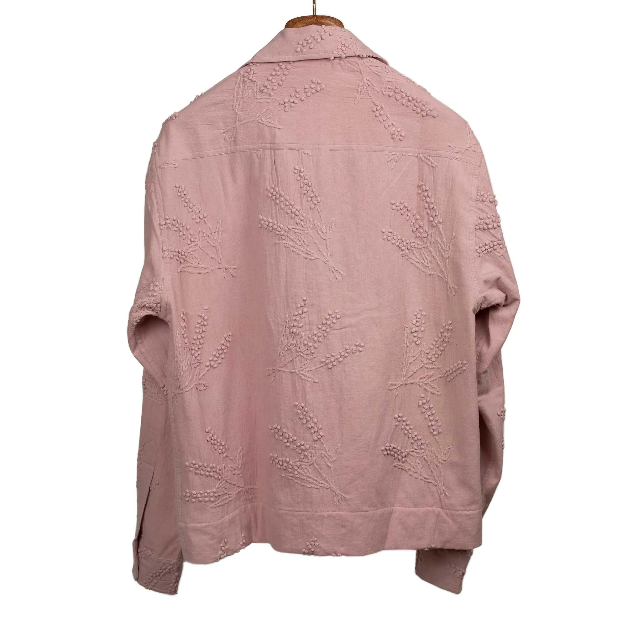 Hand-embroidered Bodhi jacket in pink cotton and hemp