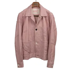 Hand-embroidered Bodhi jacket in pink cotton and hemp