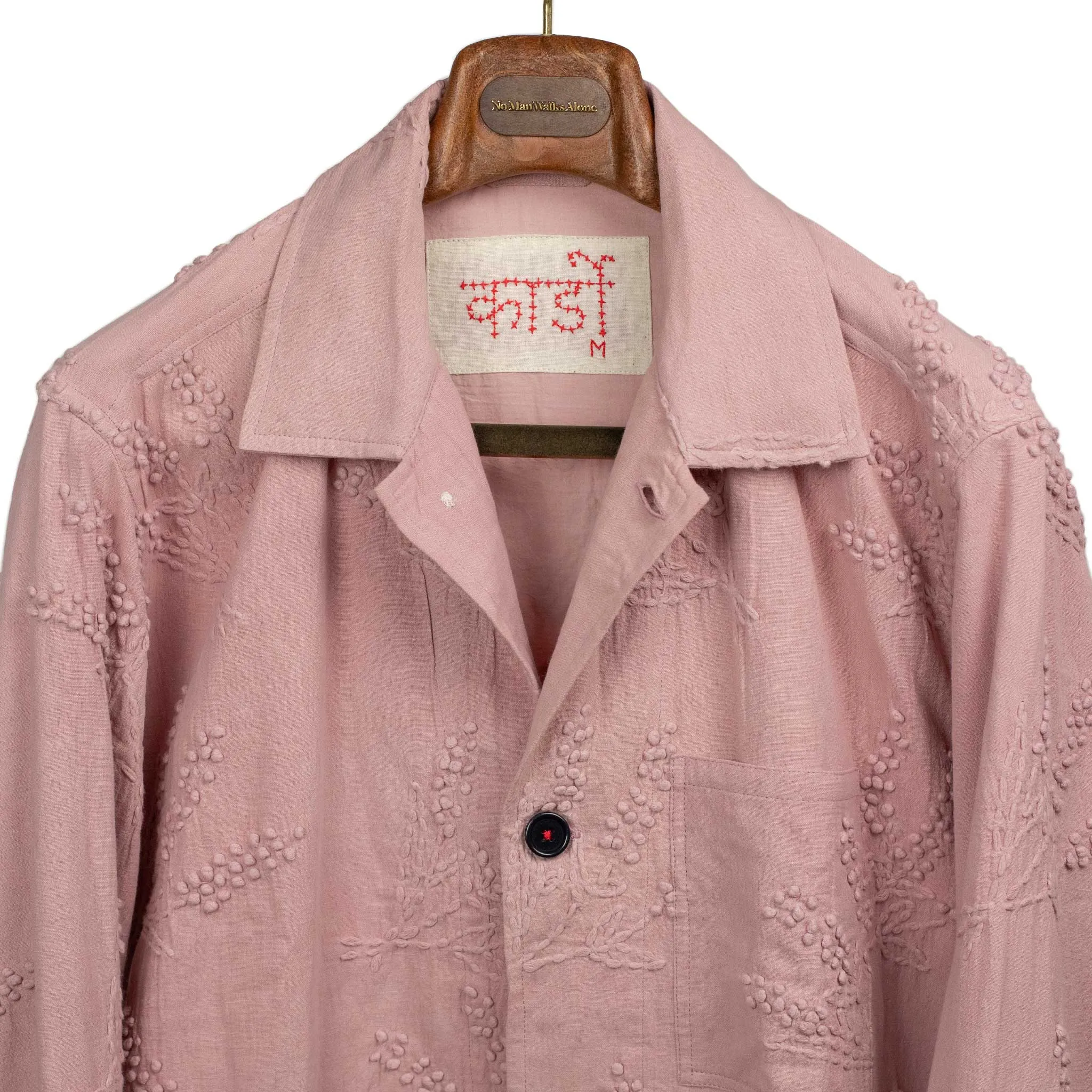 Hand-embroidered Bodhi jacket in pink cotton and hemp