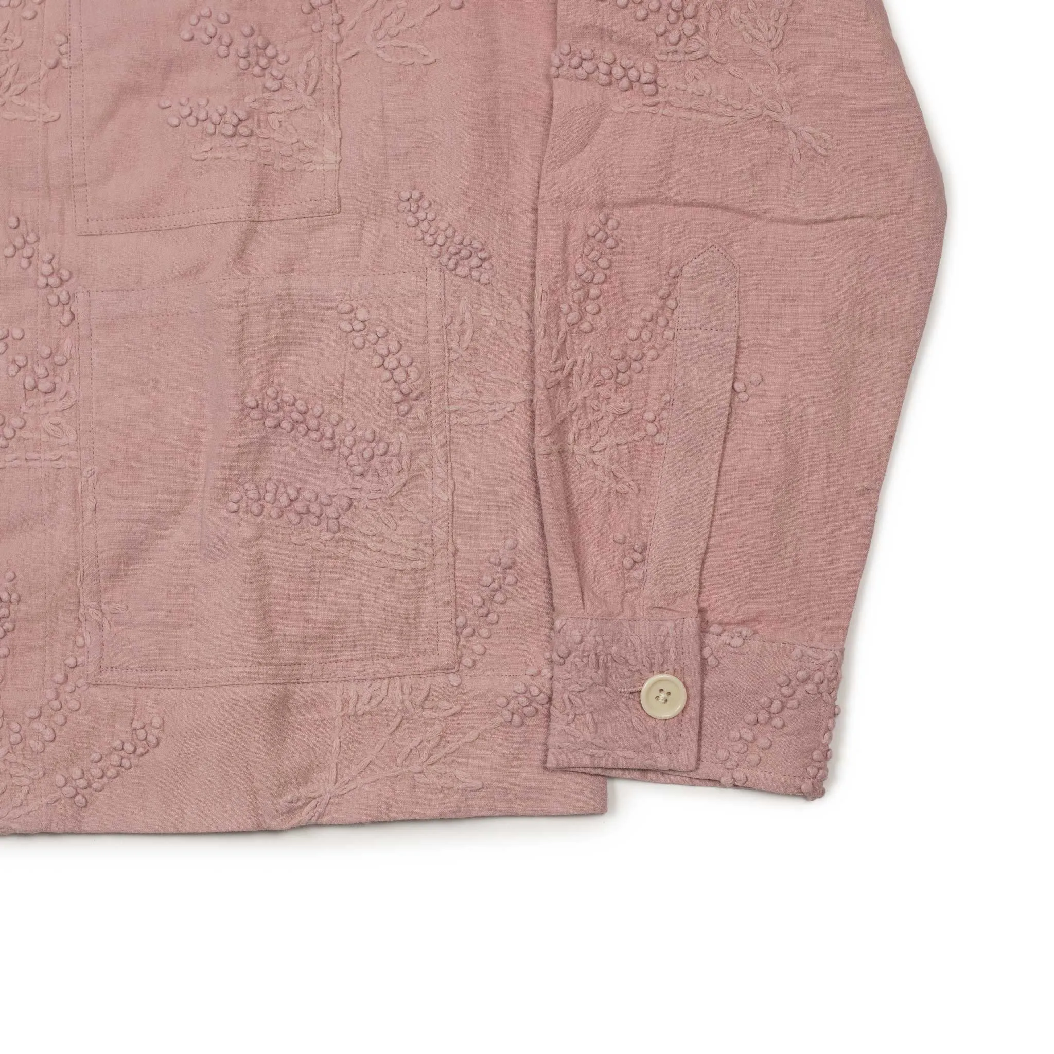 Hand-embroidered Bodhi jacket in pink cotton and hemp