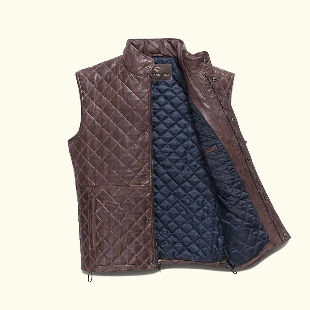 Highlands Quilted Leather Vest | Mahogany Brown