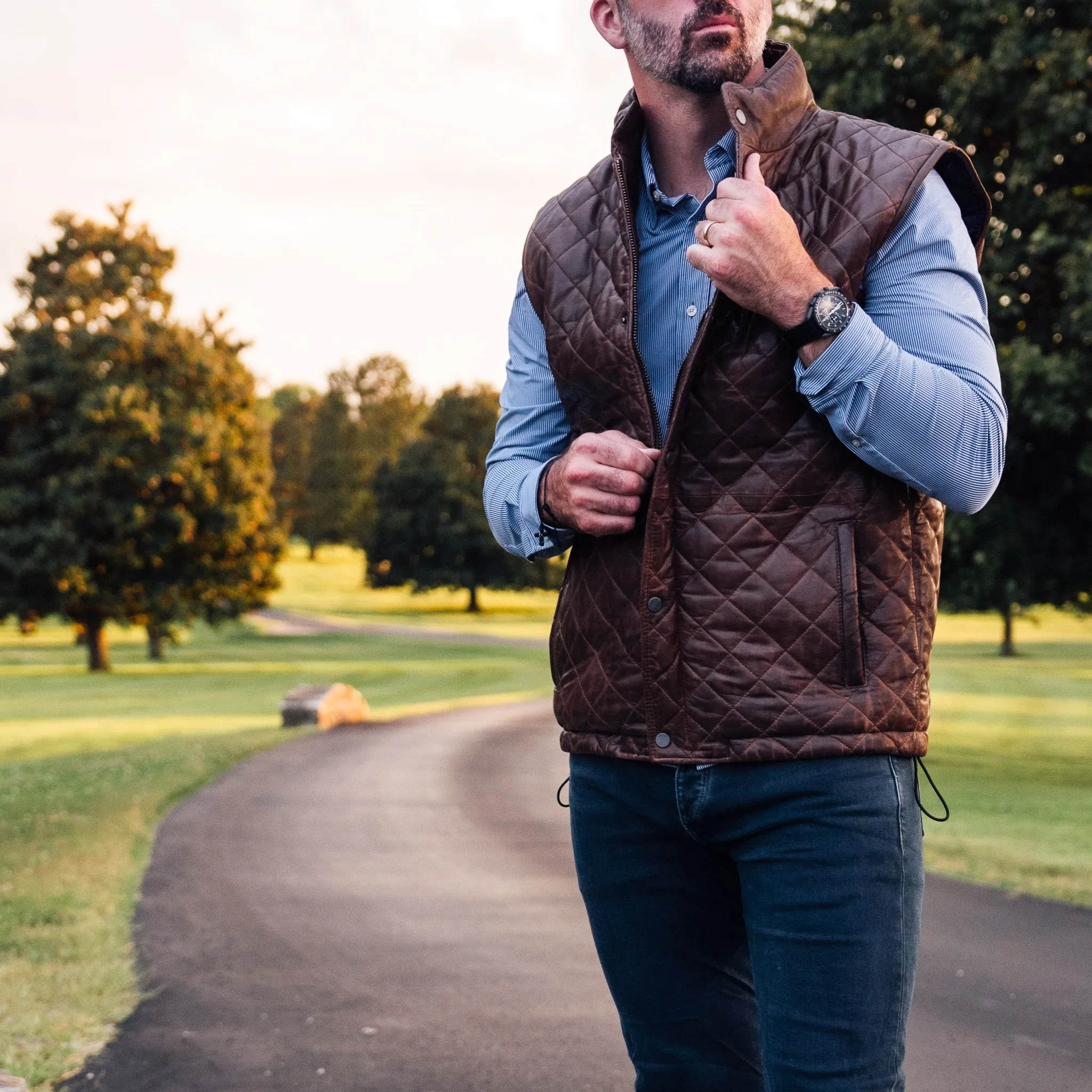 Highlands Quilted Leather Vest | Mahogany Brown