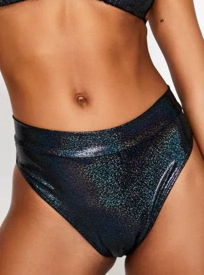 Hologram Highcut Scrunchback Bikini Bottoms in Gunmetal