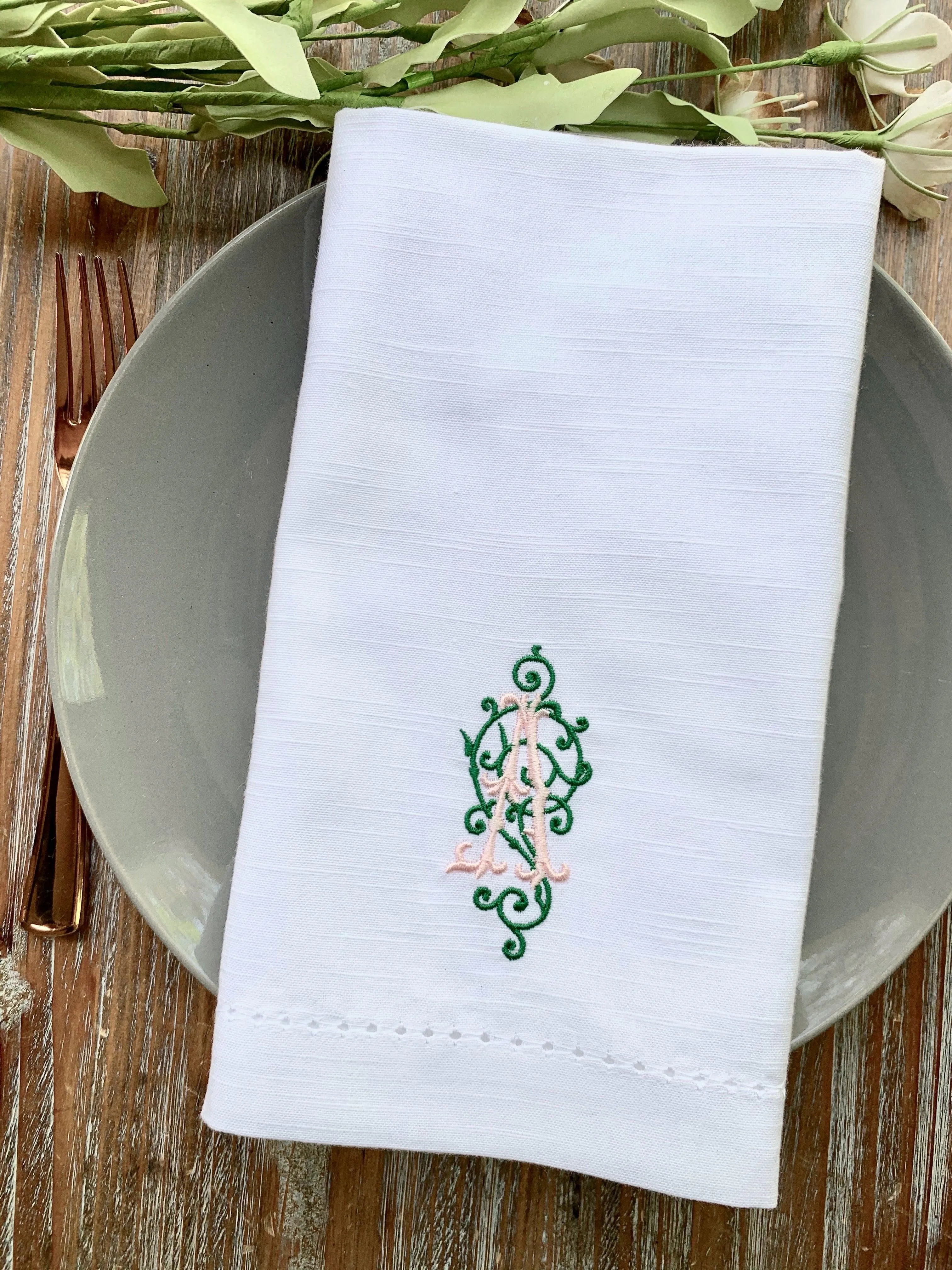 Iron Scroll Monogrammed Embroidered Cloth Napkins - Set of 4 napkins