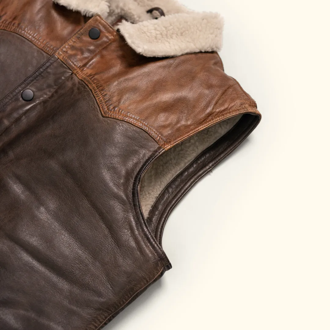 Jackson Leather Sherpa Vest | Tan & Brown