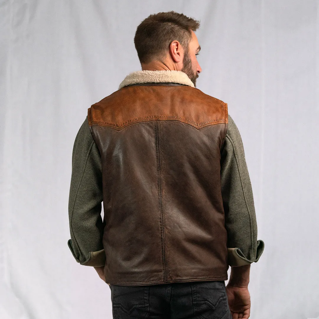 Jackson Leather Sherpa Vest | Tan & Brown