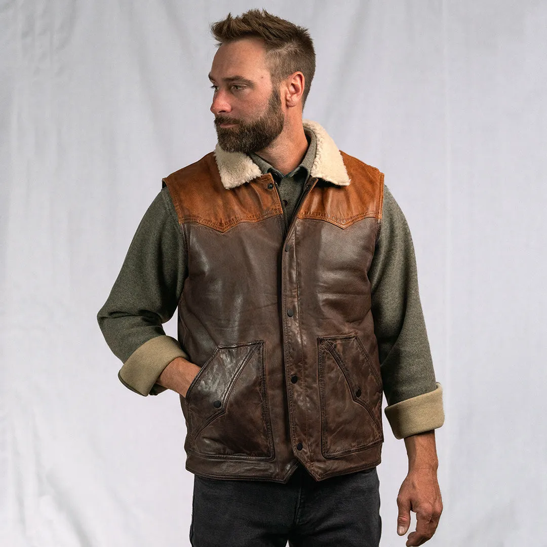 Jackson Leather Sherpa Vest | Tan & Brown