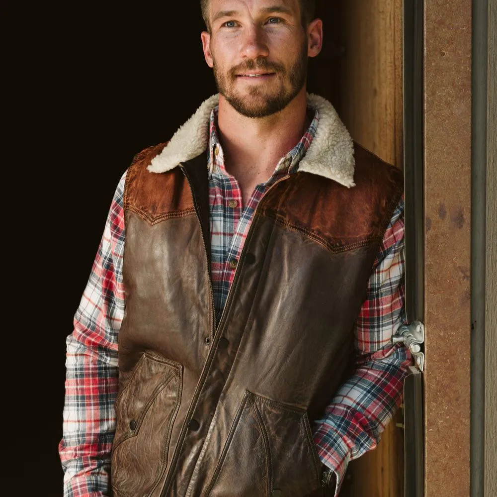 Jackson Leather Sherpa Vest | Tan & Brown