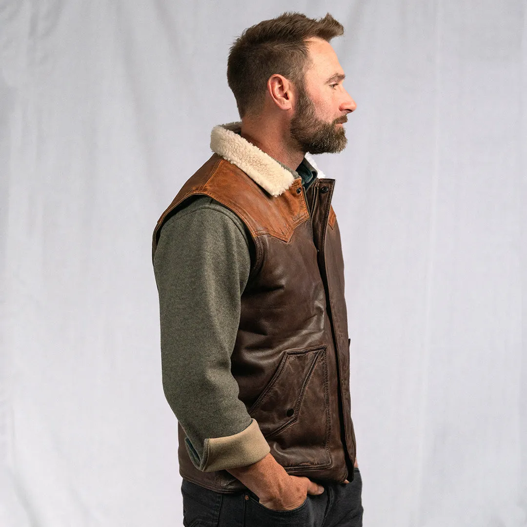 Jackson Leather Sherpa Vest | Tan & Brown