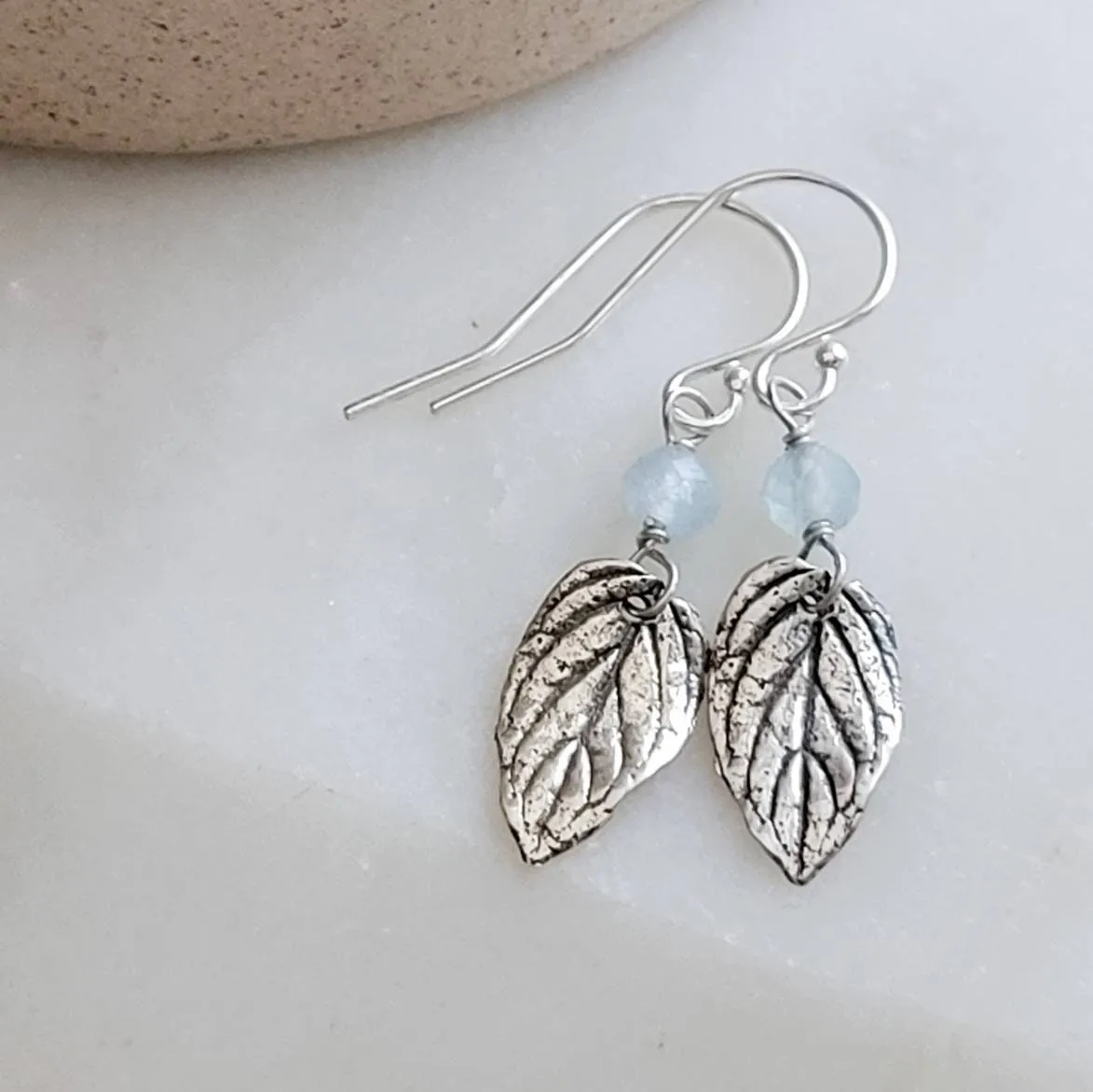 Leaf & Gemstone Drop Earrings