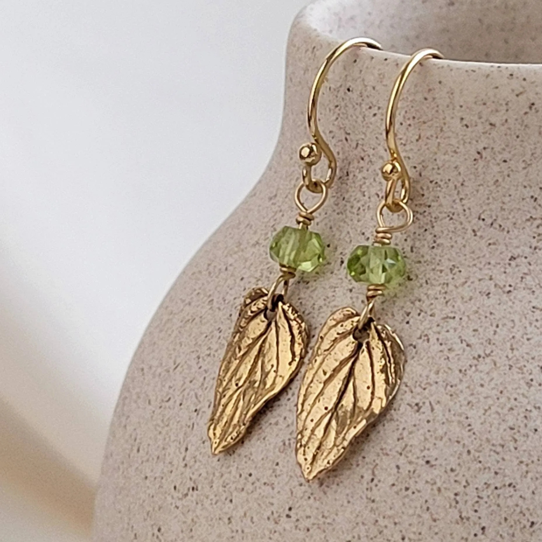 Leaf & Gemstone Drop Earrings