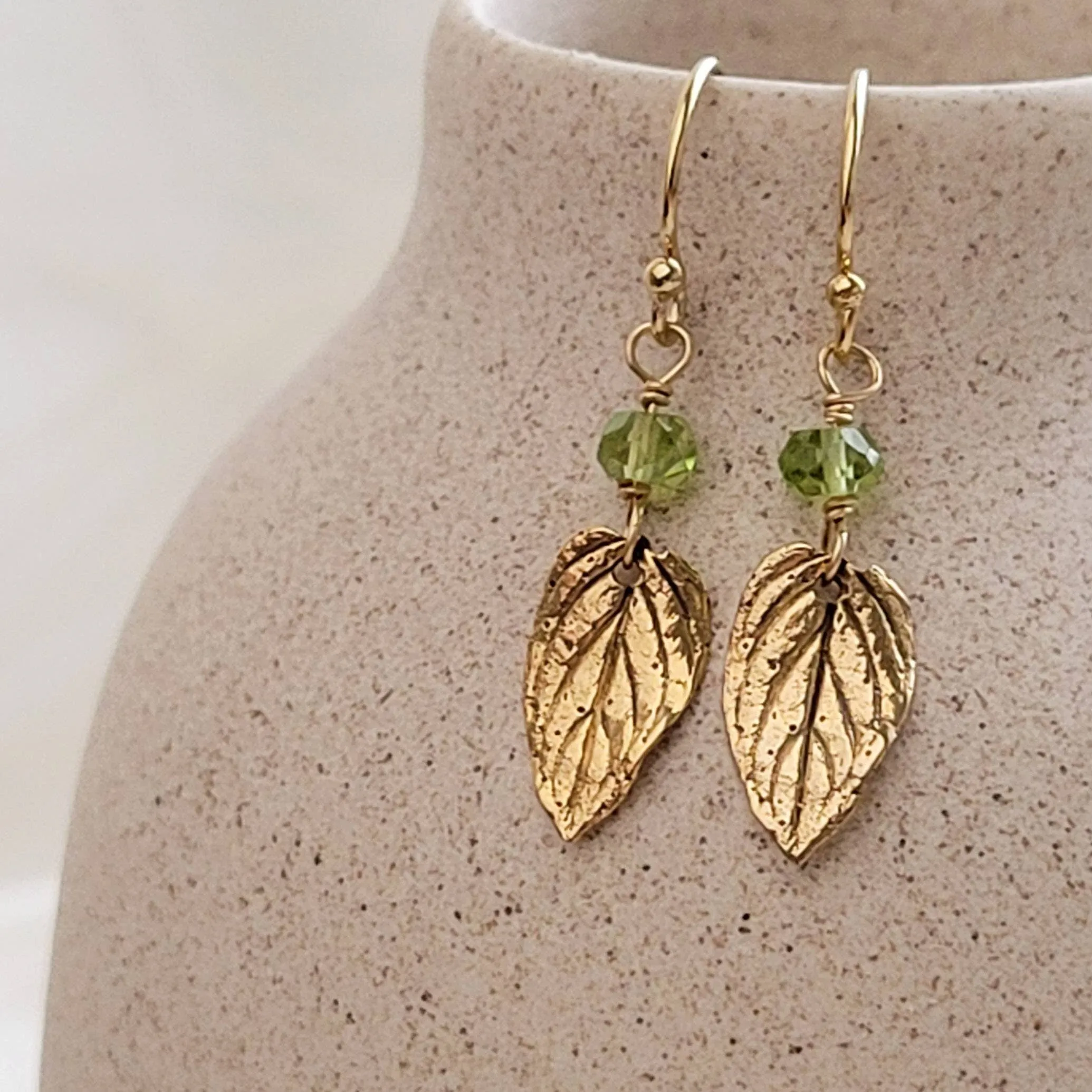 Leaf & Gemstone Drop Earrings