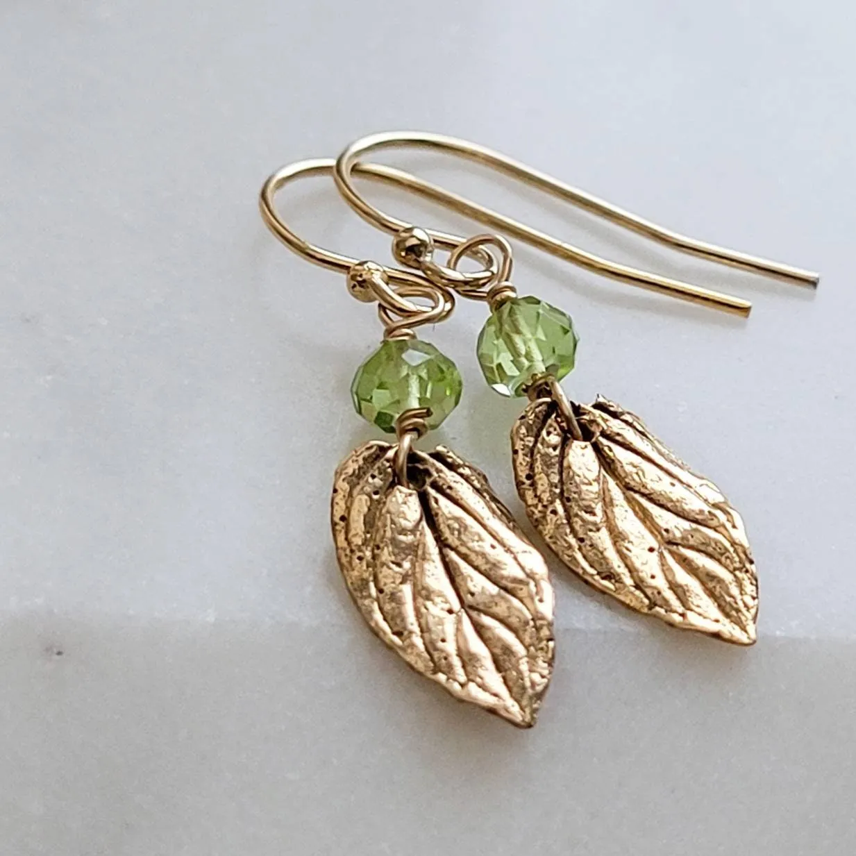 Leaf & Gemstone Drop Earrings