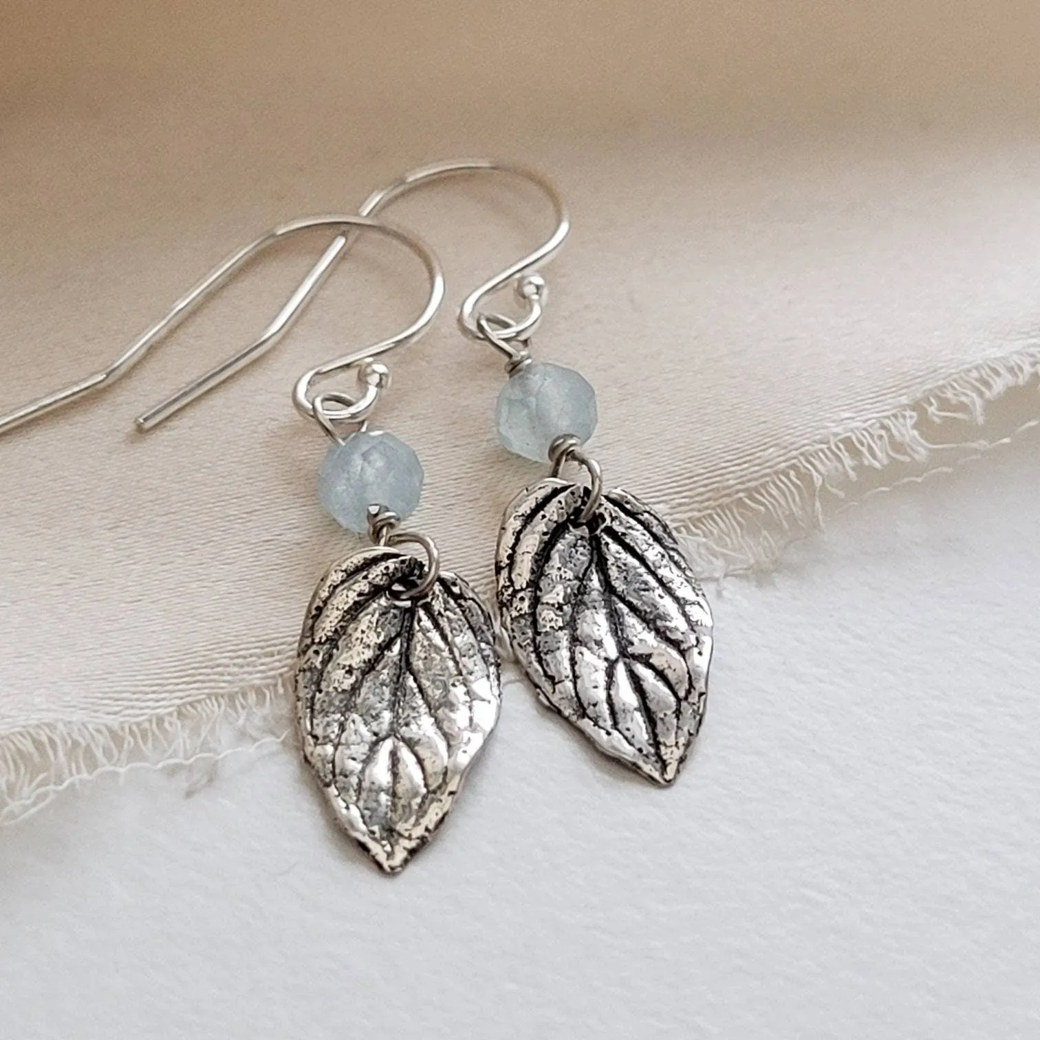 Leaf & Gemstone Drop Earrings