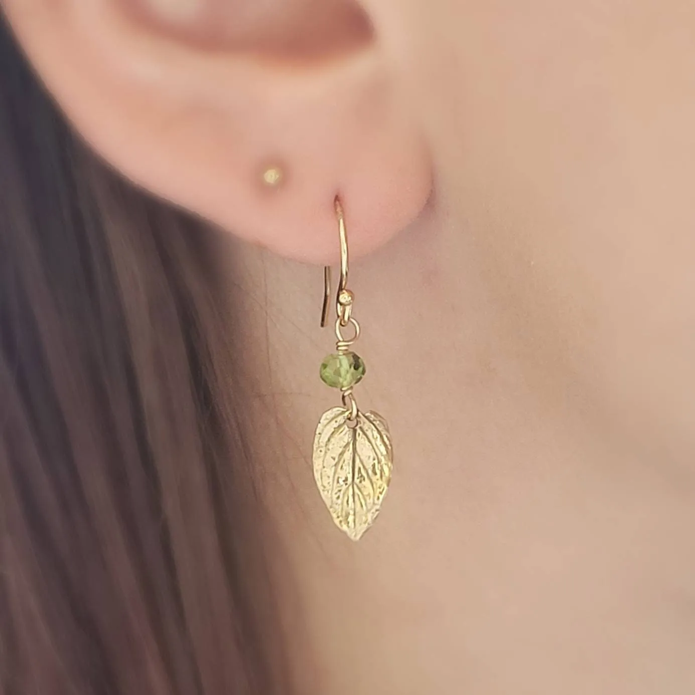 Leaf & Gemstone Drop Earrings