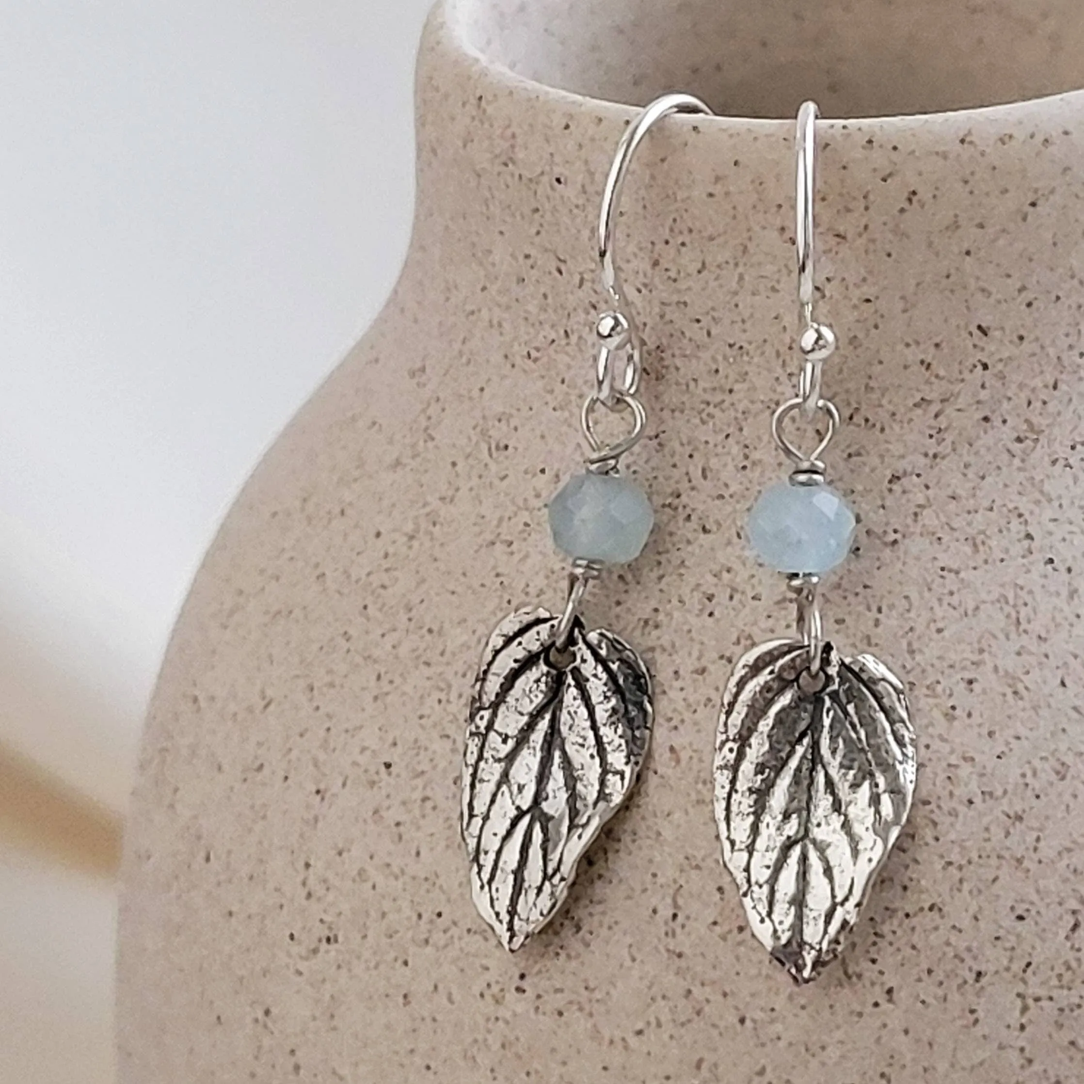 Leaf & Gemstone Drop Earrings