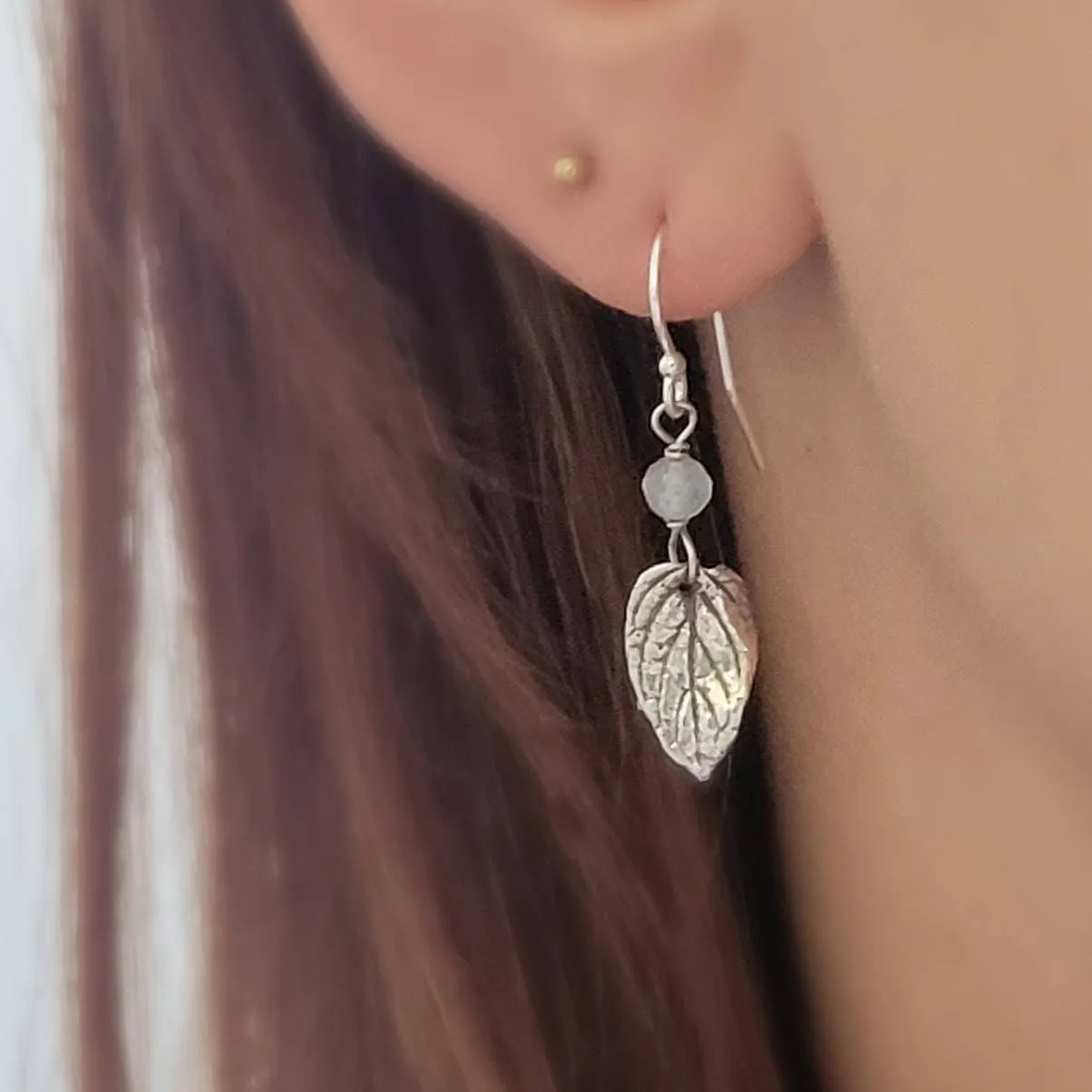 Leaf & Gemstone Drop Earrings