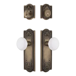 Meadows Entry Set with White Porcelain Knob in Antique Brass