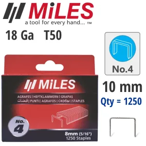 MILES GALV STAPLES 18G T50 10MM X 1250PCS MILES NO4 MILSTAP4-10