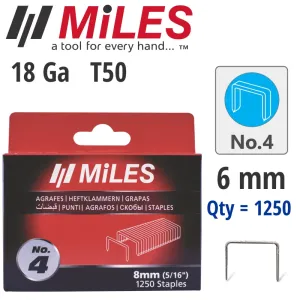 MILES GALV STAPLES 18G T50 6MM X 1250PCS MILES NO4 MILSTAP4-6