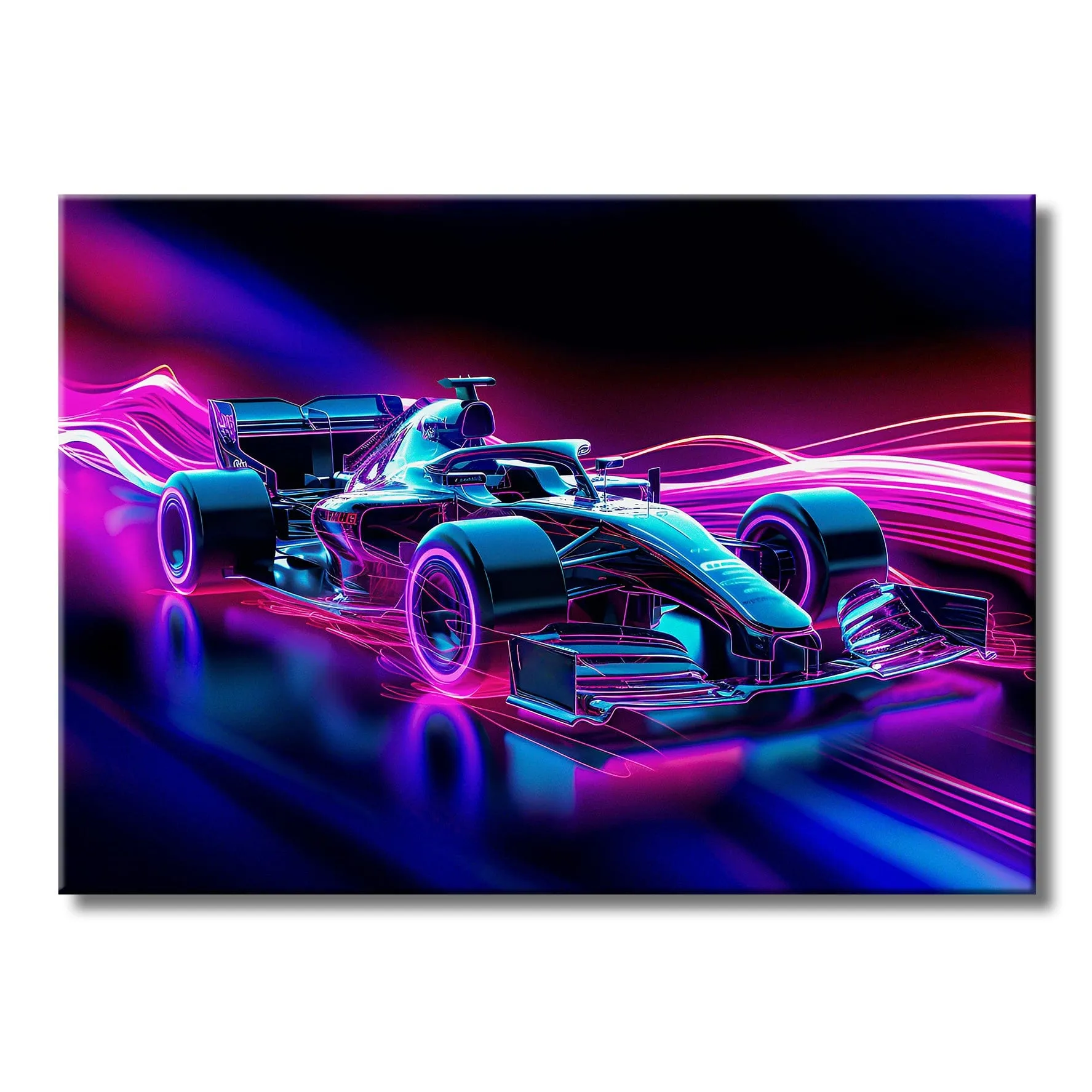 Neon Glowing Formula One Racecar - Metal Wall Art