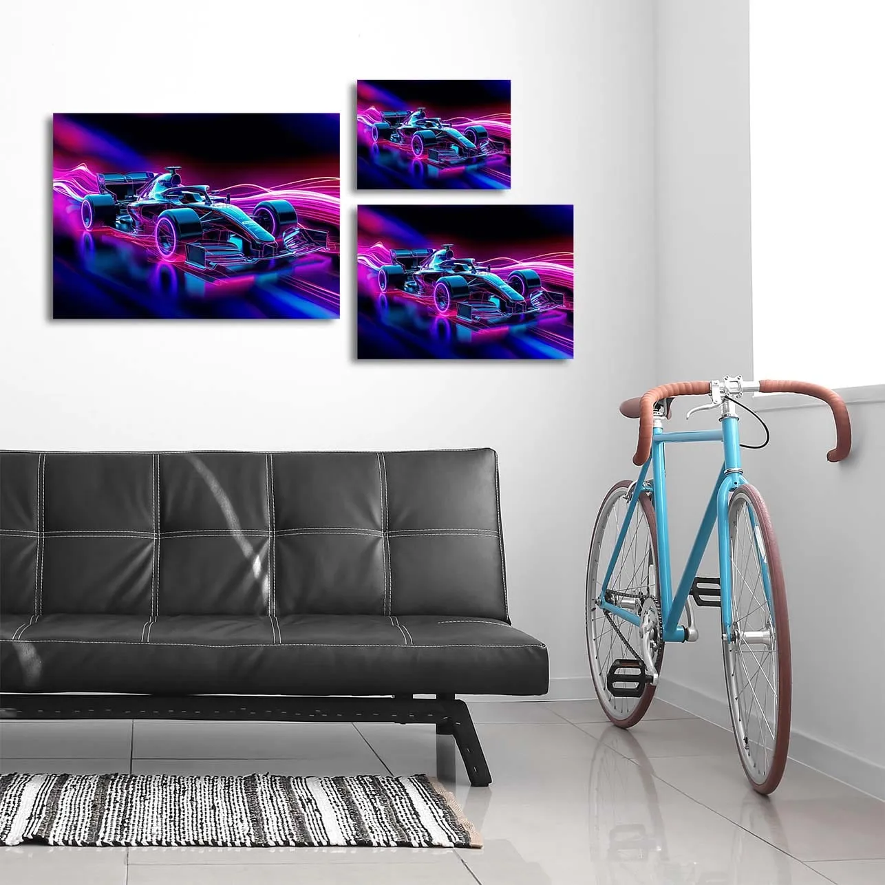 Neon Glowing Formula One Racecar - Metal Wall Art